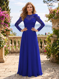 Jewel Lace A Line 3D Flower Floor Length Mother of the Bride/Groom Dresses