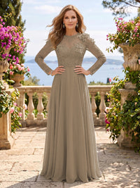 Jewel Lace A Line 3D Flower Floor Length Mother of the Bride/Groom Dresses