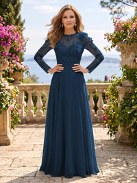 Jewel Lace A Line 3D Flower Floor Length Mother of the Bride/Groom Dresses