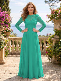 Jewel Lace A Line 3D Flower Floor Length Mother of the Bride/Groom Dresses