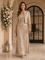 V Neck 3/4 Sleeves 2 Pieces Lace A Line Mother of the Bride Dresses