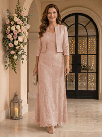 V Neck 3/4 Sleeves 2 Pieces Lace A Line Mother of the Bride Dresses