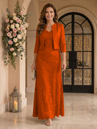 V Neck 3/4 Sleeves 2 Pieces Lace A Line Mother of the Bride Dresses