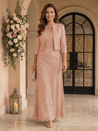 V Neck 3/4 Sleeves 2 Pieces Lace A Line Mother of the Bride Dresses