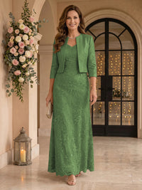 V Neck 3/4 Sleeves 2 Pieces Lace A Line Mother of the Bride Dresses