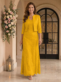 V Neck 3/4 Sleeves 2 Pieces Lace A Line Mother of the Bride Dresses