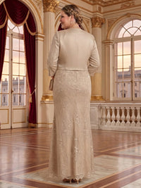 Plus Size V Neck 3/4 Sleeves 2 Pieces Lace A Line Mother of the Bride Dresses