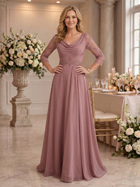 Cowl Neck Lace A Line Chiffon Floor Length Mother of the Bride/Groom Dresses
