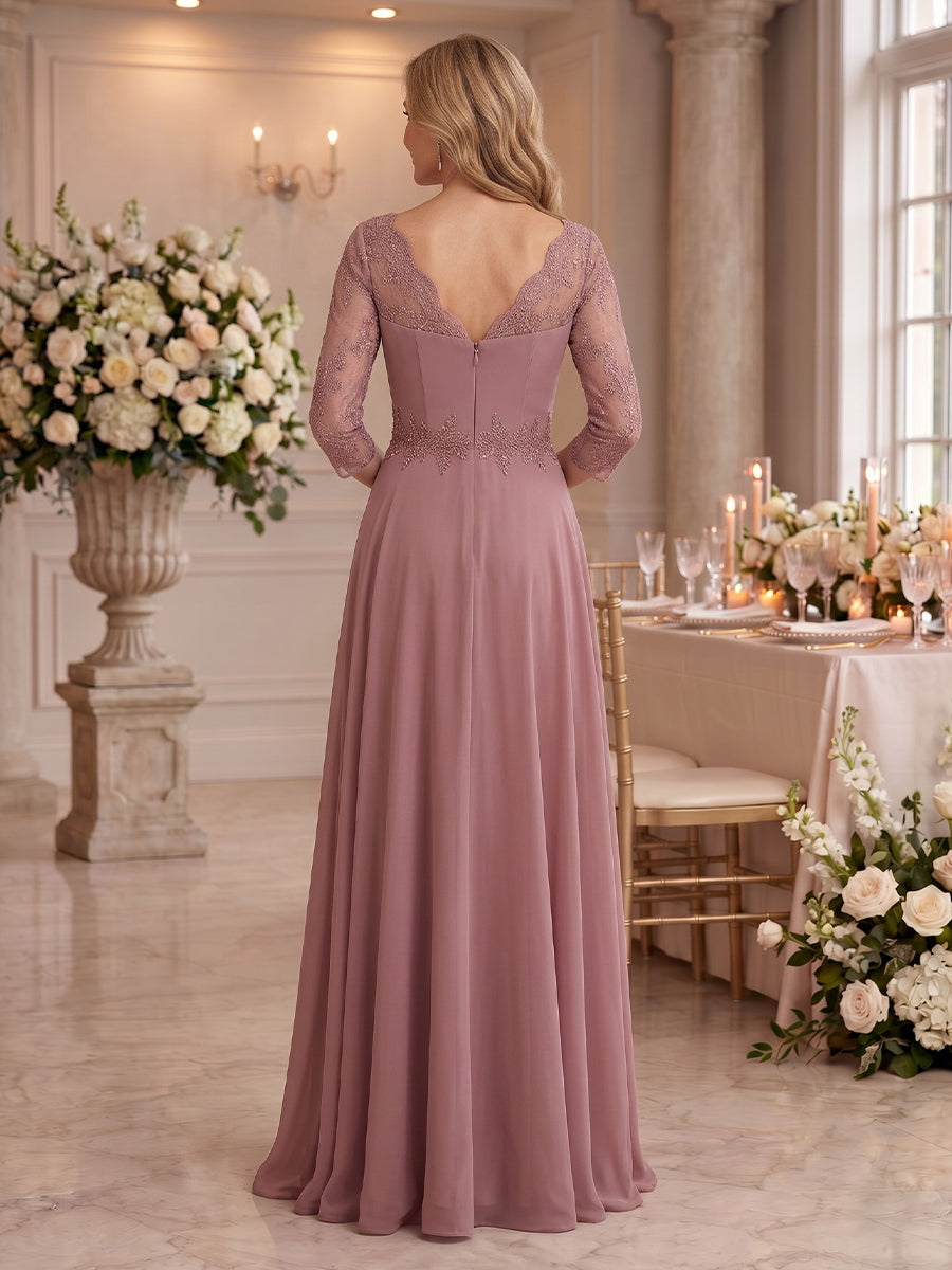 Cowl Neck Lace A Line Chiffon Floor Length Mother of the Bride/Groom Dresses