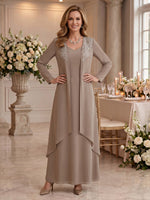 V Neck Long Sleeves 2 Pieces Lace A Line Mother of the Bride/Groom Dresses