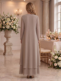 V Neck Long Sleeves 2 Pieces Lace A Line Mother of the Bride/Groom Dresses
