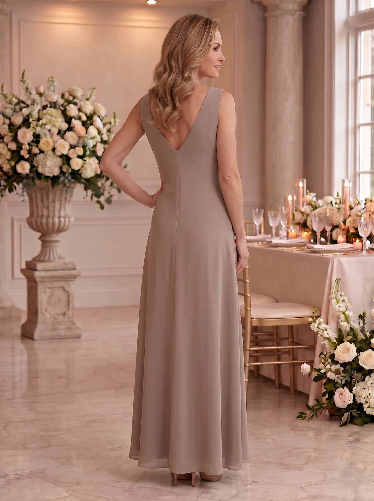 V Neck Long Sleeves 2 Pieces Lace A Line Mother of the Bride/Groom Dresses