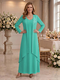 V Neck Long Sleeves 2 Pieces Lace A Line Mother of the Bride/Groom Dresses