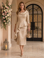 Jewel Mermaid Jacquard Mother of the Bride Dresses Tea Length