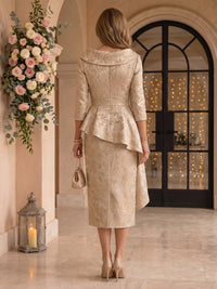Jewel Mermaid Jacquard Mother of the Bride Dresses Tea Length