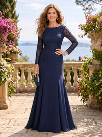 Chiffon Jewel Mermaid Floor Length Lace Mother of the Bride/Groom Dresses