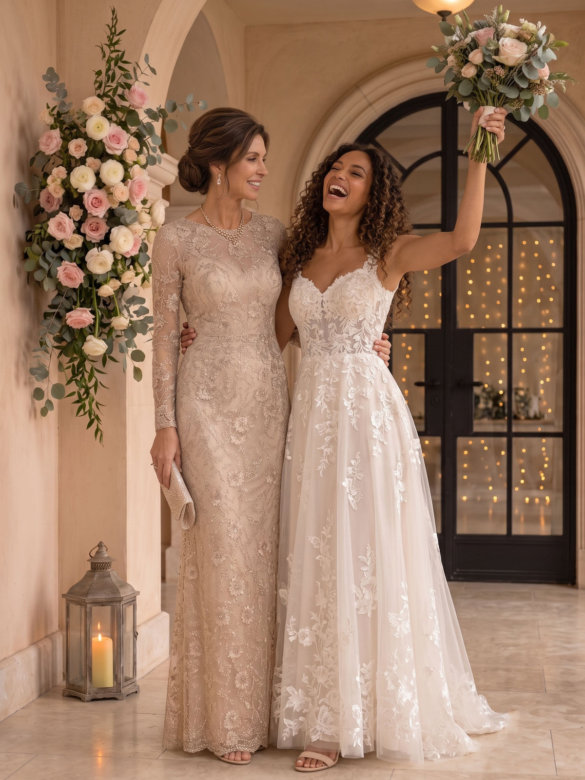 Tulle Jewel Mermaid Floor Length Lace Mother of the Bride/Groom Dresses