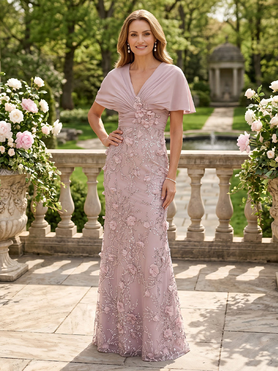 Tulle V Neck Mermaid Floor Length Lace Mother of the Bride/Groom Dresses