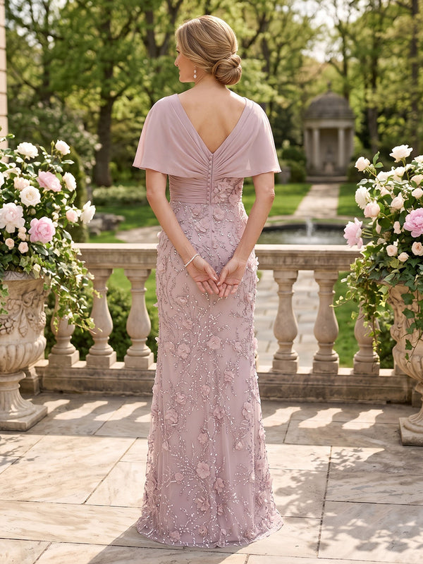 Tulle V Neck Mermaid Floor Length Lace Mother of the Bride/Groom Dresses