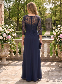 Jewel A Line Chiffon Floor Length Mother of the Bride/Groom Dresses with Sleeves