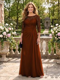 Jewel A Line Chiffon Floor Length Mother of the Bride/Groom Dresses with Sleeves