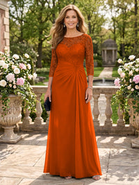 Jewel A Line Chiffon Floor Length Mother of the Bride/Groom Dresses with Sleeves