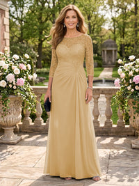 Jewel A Line Chiffon Floor Length Mother of the Bride/Groom Dresses with Sleeves