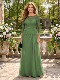 Jewel A Line Chiffon Floor Length Mother of the Bride/Groom Dresses with Sleeves
