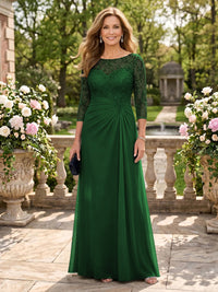 Jewel A Line Chiffon Floor Length Mother of the Bride/Groom Dresses with Sleeves