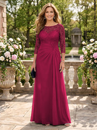 Jewel A Line Chiffon Floor Length Mother of the Bride/Groom Dresses with Sleeves