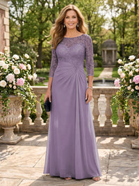Jewel A Line Chiffon Floor Length Mother of the Bride/Groom Dresses with Sleeves