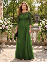 Jewel A Line Chiffon Floor Length Mother of the Bride/Groom Dresses with Sleeves