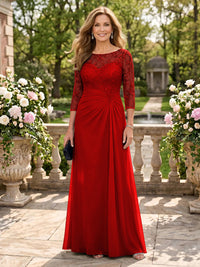 Jewel A Line Chiffon Floor Length Mother of the Bride/Groom Dresses with Sleeves