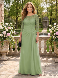 Jewel A Line Chiffon Floor Length Mother of the Bride/Groom Dresses with Sleeves