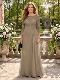 Jewel A Line Chiffon Floor Length Mother of the Bride/Groom Dresses with Sleeves
