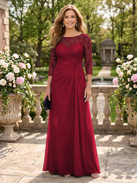 Jewel A Line Chiffon Floor Length Mother of the Bride/Groom Dresses with Sleeves