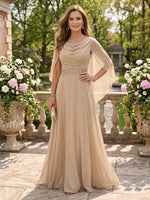 Cowl Neck A Line Chiffon Floor Length Mother of the Bride/Groom Dresses with Cape
