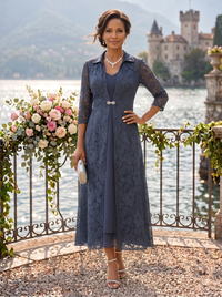 2 Pieces V Neck 3/4 Sleeves Mother of the Bride Dresses with Jacket