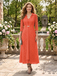 2 Pieces V Neck 3/4 Sleeves Mother of the Bride Dresses with Jacket