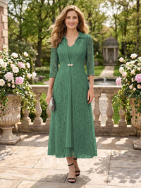 2 Pieces V Neck 3/4 Sleeves Mother of the Bride Dresses with Jacket
