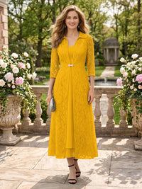 2 Pieces V Neck 3/4 Sleeves Mother of the Bride Dresses with Jacket