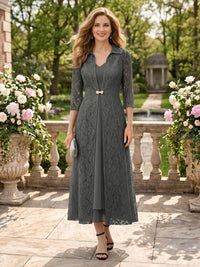 2 Pieces V Neck 3/4 Sleeves Mother of the Bride Dresses with Jacket