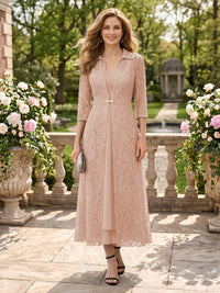 2 Pieces V Neck 3/4 Sleeves Mother of the Bride Dresses with Jacket