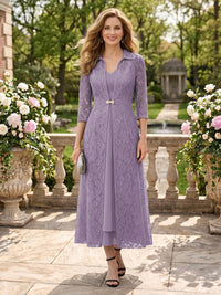 2 Pieces V Neck 3/4 Sleeves Mother of the Bride Dresses with Jacket