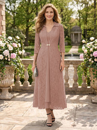 2 Pieces V Neck 3/4 Sleeves Mother of the Bride Dresses with Jacket