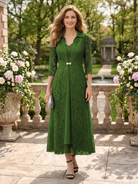 2 Pieces V Neck 3/4 Sleeves Mother of the Bride Dresses with Jacket