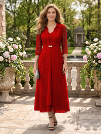 2 Pieces V Neck 3/4 Sleeves Mother of the Bride Dresses with Jacket