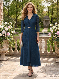 2 Pieces V Neck 3/4 Sleeves Mother of the Bride Dresses with Jacket