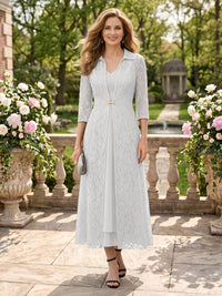 2 Pieces V Neck 3/4 Sleeves Mother of the Bride Dresses with Jacket