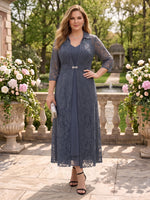 Plus Size 2 Pieces V Neck 3/4 Sleeves Mother of the Bride Dresses with Jacket